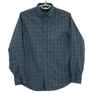 Black Brown 1826 Men's Shirt L Green Plaid Tailored Fit Long Sleeve Pocketless